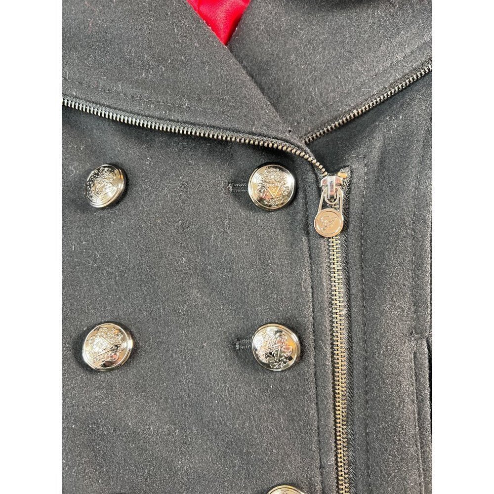 Guess Size XS Navy Wool Jacket DB Button Zip Cross between Moto Peacoat Military - Picture 11 of 16